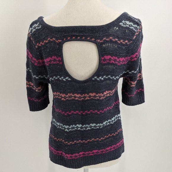 Free People Open Knit Striped Short Sleeve Sweater - Picture 4 of 8